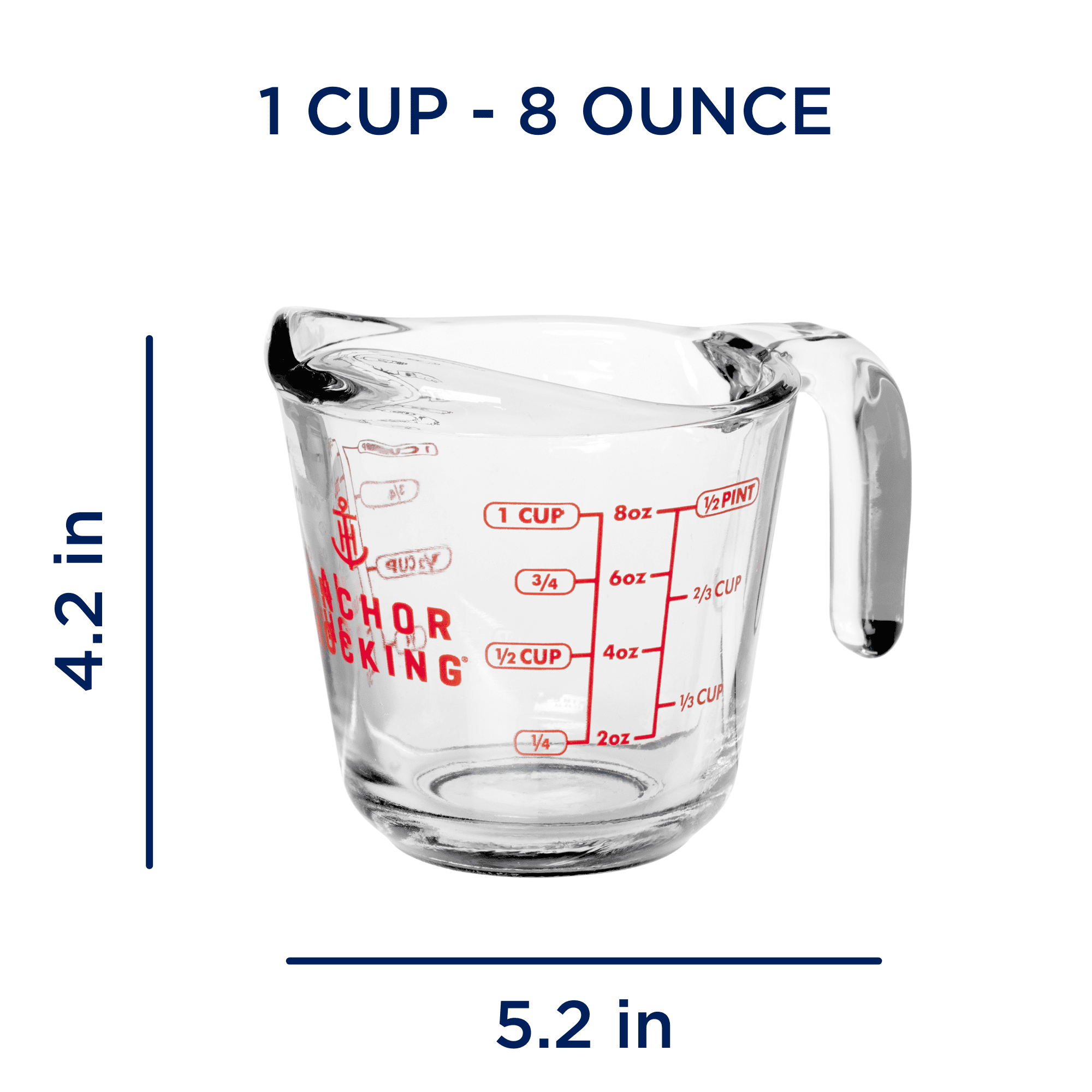 Anchor Hocking 1-Cup Glass Measuring Cup with Easy-Grip Handle and Spout