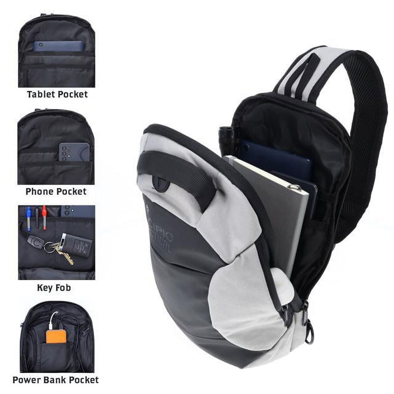 Scipio Sling Bag with USB Port KB18611E Small Crossbody Bag - Small Travel Backpack One Strap Backpack for Men or Women - Black