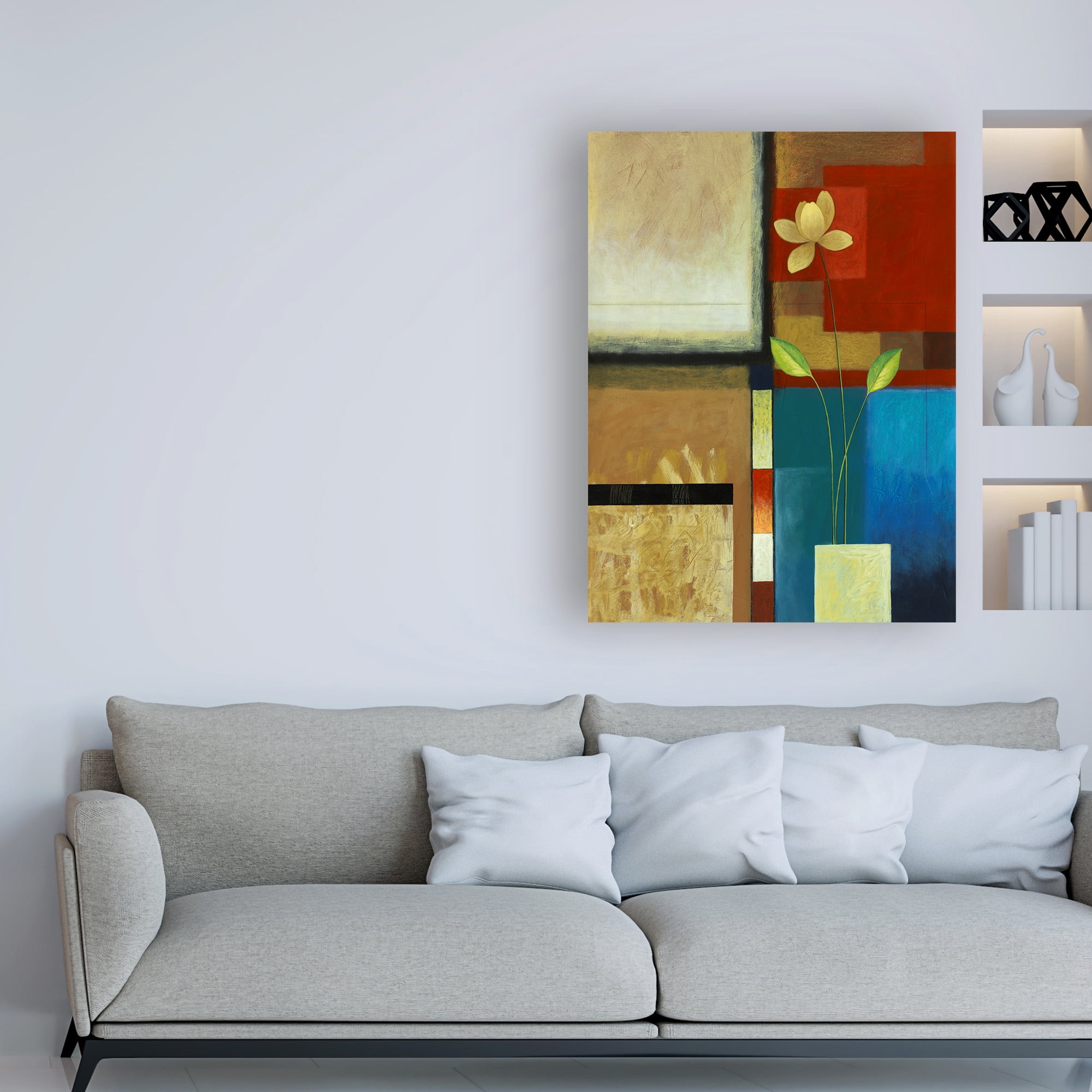 Trademark Fine Art 'Flower With Red And Blue Squares' Canvas Art by Pablo Esteban