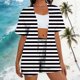 thumbnail image 2 of Mujeres largo cardigan con bolsillos de moda suelto diario casual no posicionamiento impreso conjunto, manga corta superior y pantalones, 2 of 6