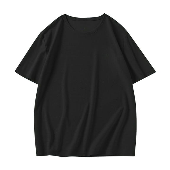 QQAMB Men's Oversized Cotton T-Shirts Casual Loose Solid Drop Shoulder Basic Crewneck Short Sleeve Tops Tshirts Black L