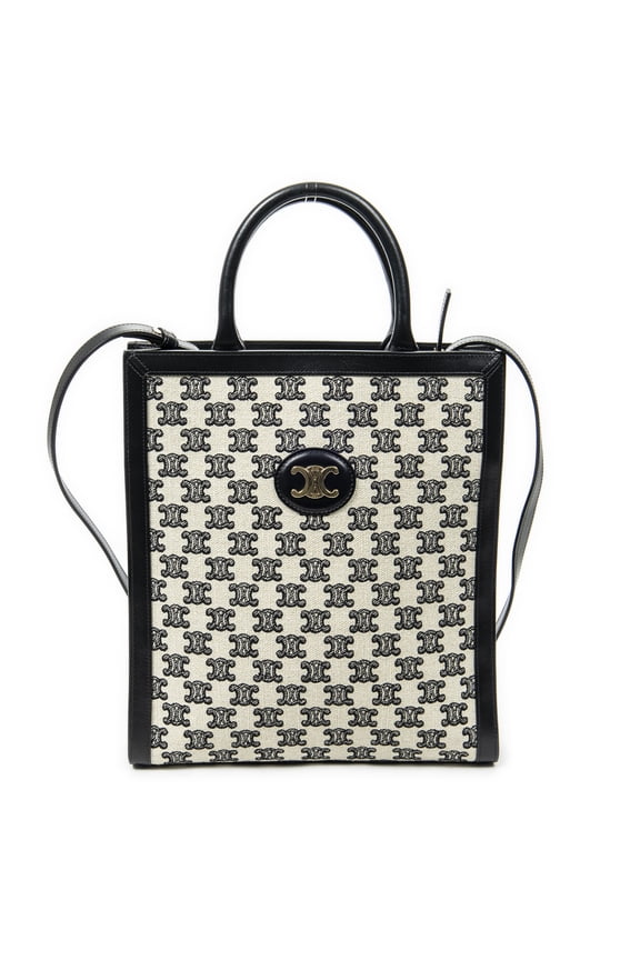 Pre-Owned Celine Ivory/Black Vertical Cabas Tote Shoulder bag Triomphe Canvas