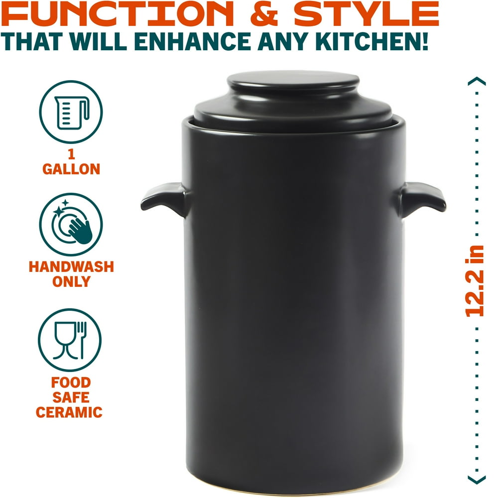 HomeBuddy Fermentation Crock with Weights 1 Gallon Ceramic Sauerkraut