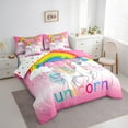 thumbnail image 2 of 7 Pcs Comforter Set Twin Size, Kawaii Cute Unicorn Bed in a Bag with Flat Sheet and Fitted Sheet Teens Adult,Rainbow Unicorn Butterfly Bedding Set with Pillowcase and Sham, 2 of 5