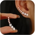 thumbnail image 1 of Vireellx Dainty Flower Climber Earrings in Silver Small 925 Sterling Trendy Jewelry, 1 of 6
