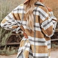 thumbnail image 4 of Chaqueta tipo camisa con botones y bolsillos de franela cepillada con cuadros informales para mujer (amarilla), 4 of 5