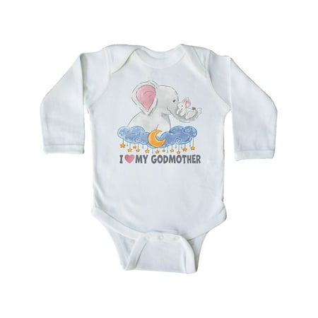 

Inktastic I Love My Godmother Cute Elephants with Moon and Stars Gift Baby Boy or Baby Girl Long Sleeve Bodysuit