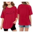 thumbnail image 2 of BUWTTER Girls T Shirts Oversized Short Sleeved Top Casual Letter Print Summer Loose Fit Plus Size Basic Wine Shirt Size 7-8 Y, 2 of 8
