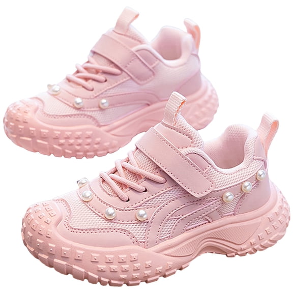 Girls Sneakers Mesh Platform Basketball Shoes Elegant Pearl Princess Dress Shoes Lace up Lightweight Tennis Shoes Pink 1.5 Big Kid