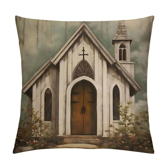 Pratyus Church Cross Detailed Painting Modern Farmhouse Rustic Decorative Couch Pillow Cases with Zipper Home Decor Pillow Case Aesthetic Decorative 1PC 12x12in