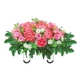 thumbnail image 2 of Cemetery Tombstone Flower Saddle,54"x28" Large Artificial Cemetery Flowers for Grave Saddle,Cemetery Memorial Flowers for Independence Day Outdoor Grave Decorations(Watermelon Red), 2 of 9