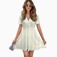 thumbnail image 2 of Aesthetic 0yster White And White Ripple Women Dress V-Neck Short Sleeve Flowy Swing Party Midi Dress, 2 of 4