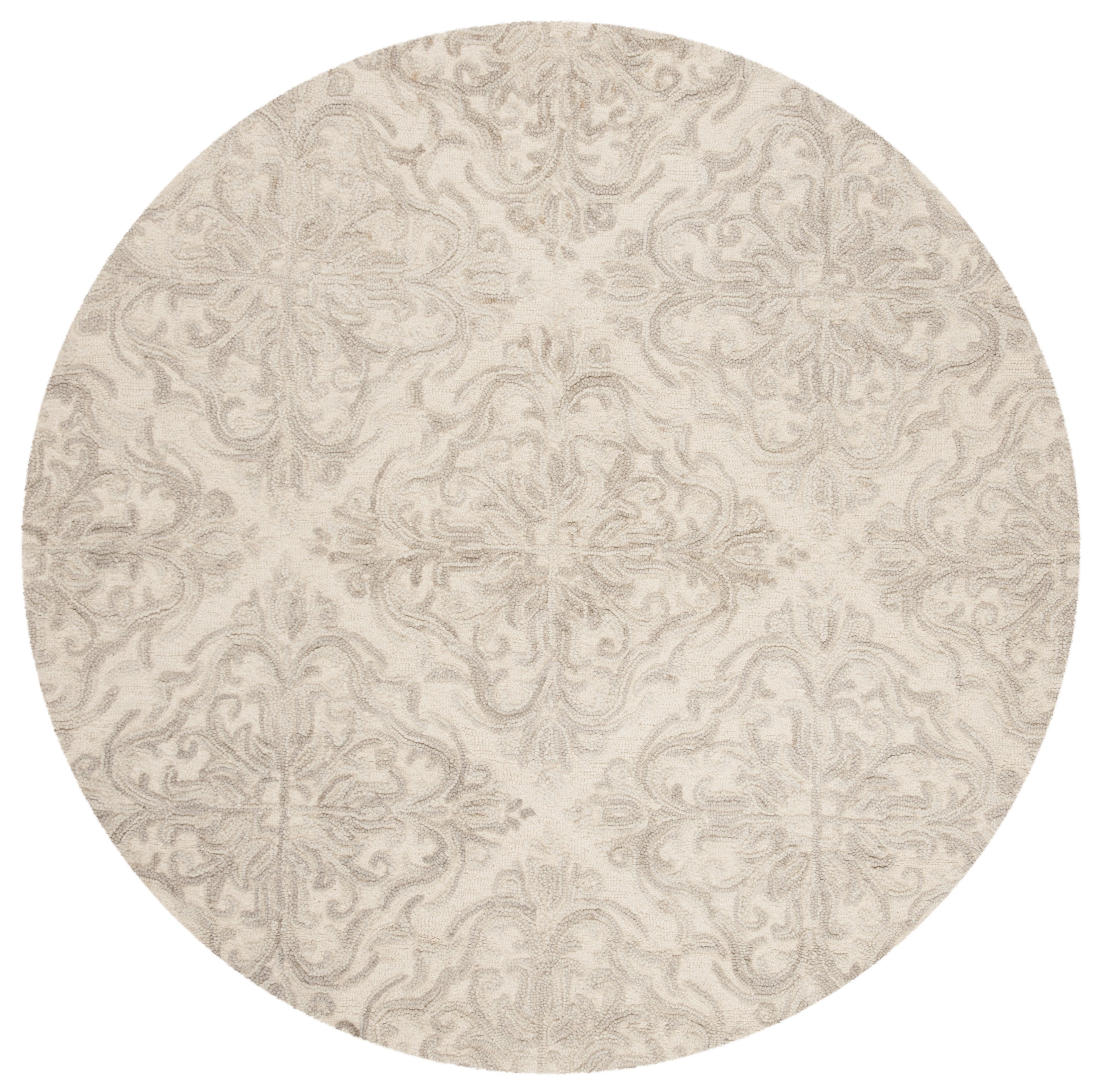 SAFAVIEH Blossom Githa Geometric Wool Area Rug, Ivory/Grey, 8' x 8' Round