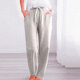 thumbnail image 4 of Pantalones informales de lino lisos para mujer con cintura elástica y cordón, 4 of 7