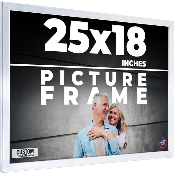 25x18 Frame Silver Stainless Steel Solid Wood Picture Frame | 0.75 Inch Moulding Width | Includes