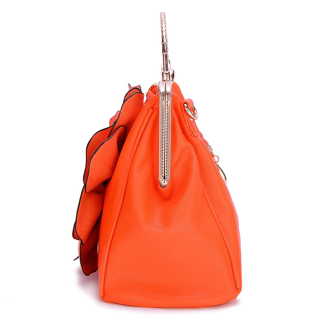 Ruiatoo Handbag for Women Flower Fashion Satchel Tote PU Leather Evening Shoulder Bags with Strap for Party Orange