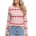thumbnail image 2 of SYMOID Womens Cozy Heart Print Crew Neck Sweater - Long Sleeve 100% Polyester Pink, Casual Relaxed Fit for Fall Winter & Valentine’s Day,Size M, 2 of 6