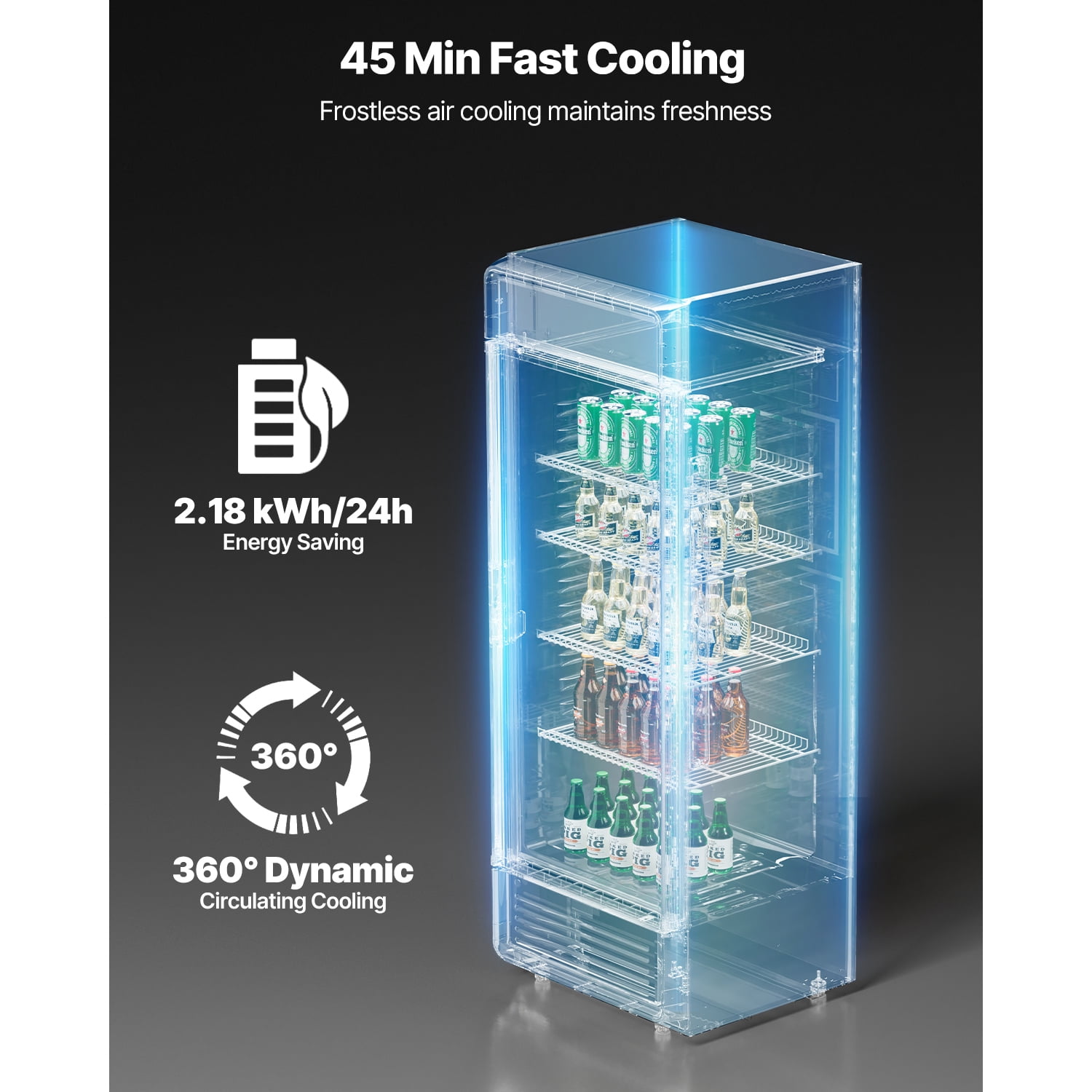 KFFKFF Commercial Merchandiser Refrigerator Single Glass Door 12.2 Cu ft , Display Beverage Cooler Merchandiser Customizable Lightbox