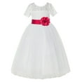 thumbnail image 2 of Ekidsbridal Girl Pageant Flower Girl Dress - Ivory Illusion Lace Short Sleeve LG2T-A (Size: 2-12), 2 of 3