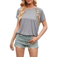 thumbnail image 3 of Femmes T-shirt Imprimé Manches Courtes Col Rond Fille Col Rond Été Casual Top, Gris, XL, 3 of 8