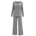 thumbnail image 4 of Cagogo Women's 2 Piece Outfit V Neck Long Sleeve Pullover Tops Wide Leg Pants Casual Set Solid Basic Lounge Sets Matching Tracksuits Travel Airport Clothes, Gray S, 4 of 8