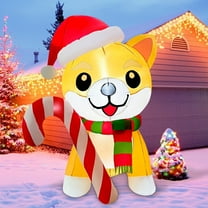 GOOSH 5 FT Christmas Inflatable Dog with Built-in LED Lights, Funny Christmas Inflatable Outdoor Dog Blow up Holding Candy Cane, Inflatable Christmas Outdoor Decoration for Xmas Holiday Party