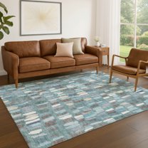 Addison Rugs Chantille Indoor/Outdoor Transitional Stripes Teal Machine Washable Rectangle Rug, 9' x 12'