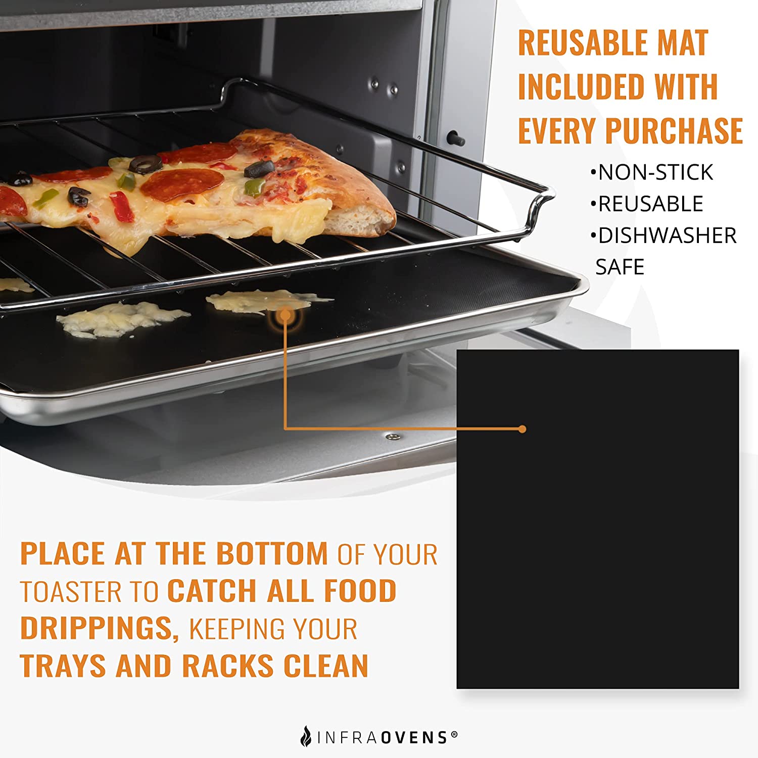 Toaster Oven Air Fryer Reusable Mats Accessories 10 x 12, Compatible with Cuisinart, Breville, Black and Decker + More, Non-Stick, Easy Clean, Food Safe Oven Liner Replacements for Parchment Paper