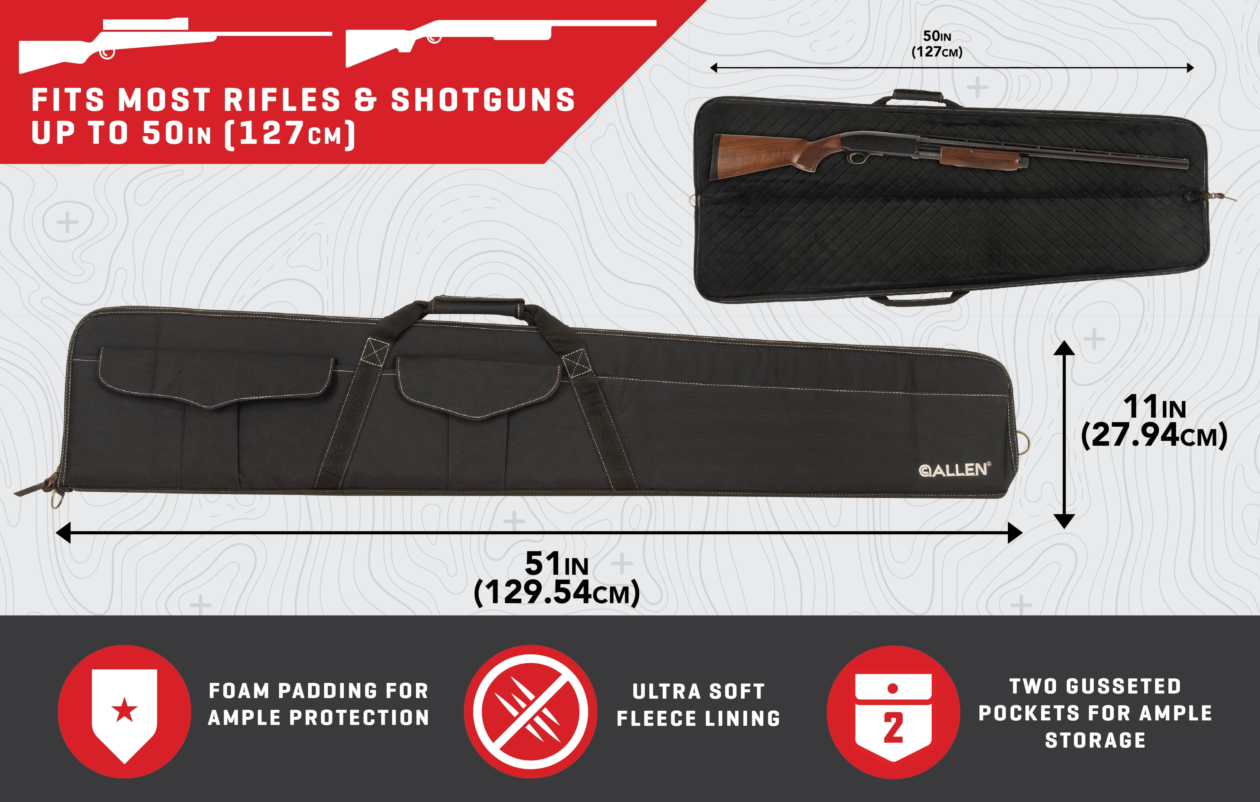 Allen 50" Stockton Rifle & Shotgun Case, Assorted Colors, Black & Brown & Camo, Polyester, 896A
