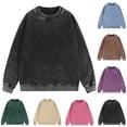 thumbnail image 2 of ZCFZJW Mens Oversized Vintage Sweatshirts Lightweight Acid Wash Plain Long Sleeve Crewneck Sweatshirt Streetwear Unisex Distressed Couple Pullover Black XXXL, 2 of 3