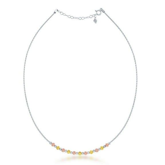 iJewelry2 Tri-color Sterling Silver 1.15mm Omega Diamond-cut Beads Necklace 16''   2''