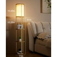 thumbnail image 2 of 61" Floor Lamp with Shelves - 3-Tier Storage Standing Lamp with 3000K E26 Bulb Included, 35lb Capacity Solid Wood Design, Fabric Lampshade for Living Room, Bedroom & Home Decor (Gold), 2 of 8