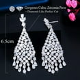 thumbnail image 3 of Sparkling White CZ Crystal Long Tennis Tassel Dangle Drop Earring for Women Prom, 3 of 9