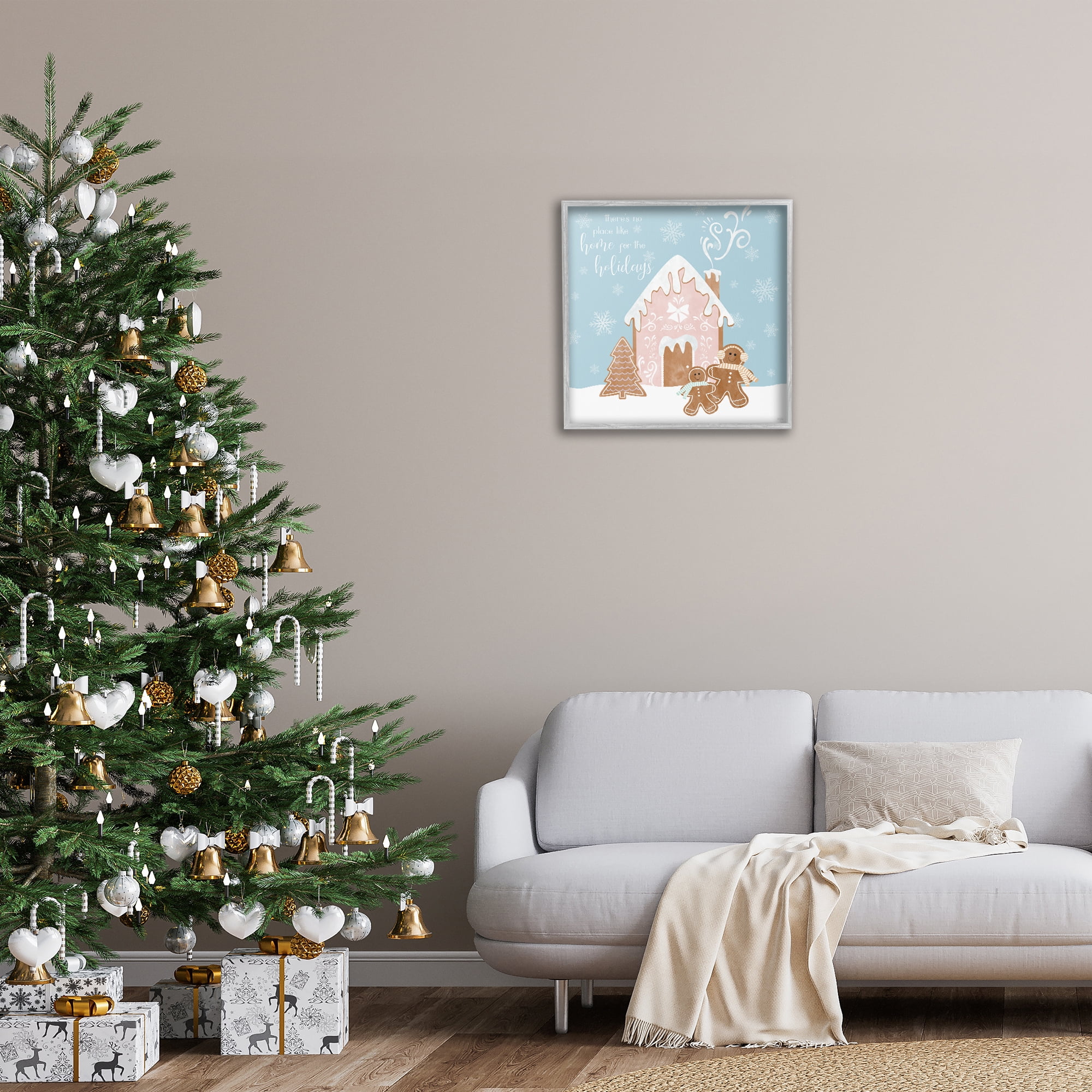 Stupell Industries Holiday Gingerbread Family Holiday Painting Gray Framed Art Prints Wall Art, 24 x 24