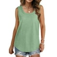 thumbnail image 4 of MOSHU Ribbed Trim Tank Tops for Women Flowy Round Neck Women Shirts Loose Fit Sleeveless Summer Tops, 4 of 12