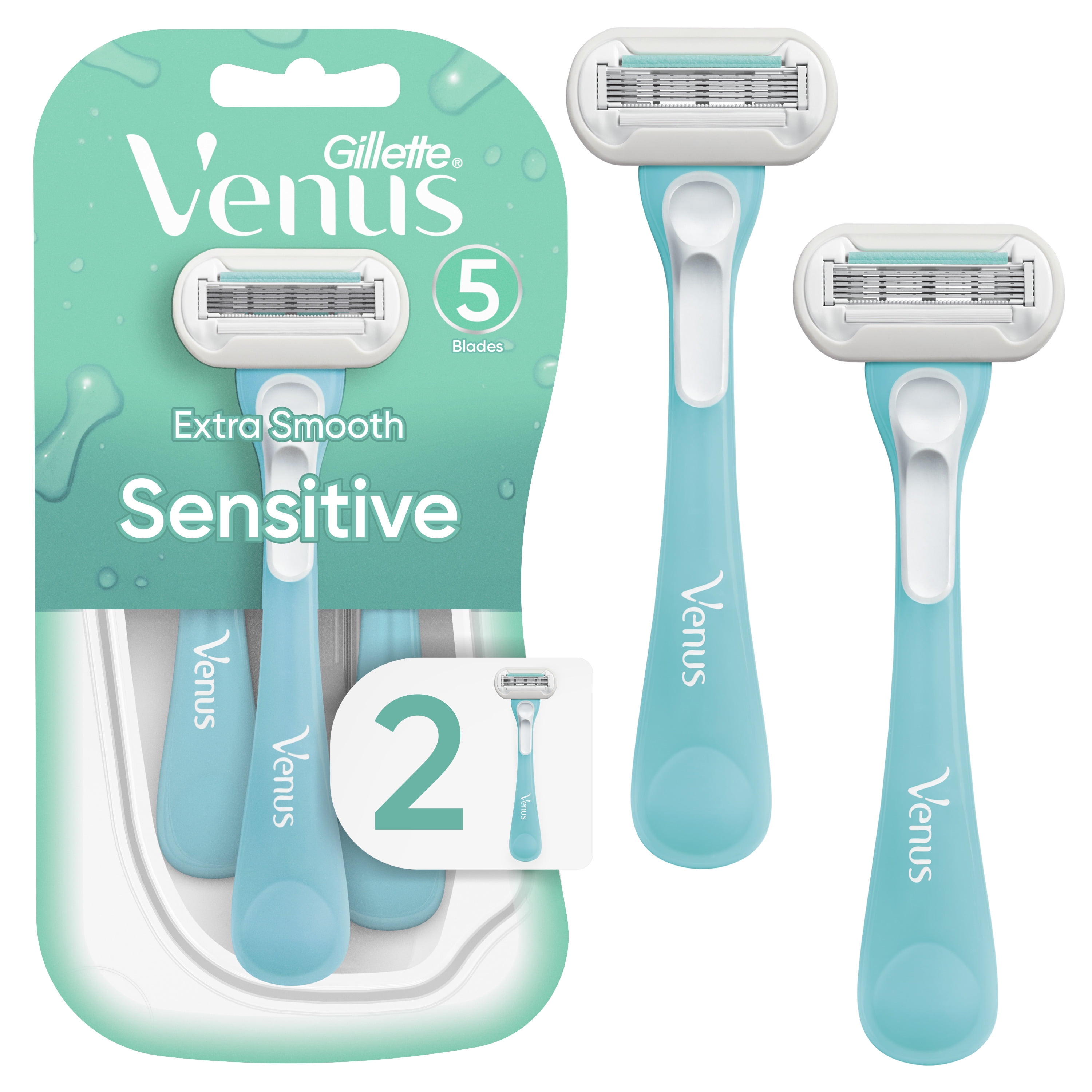 (4 pack) Venus Extra Smooth Sensitive Women's 5 Blade Disposable Razor, 2 count, Blue