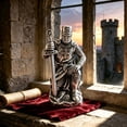 thumbnail image 4 of Medieval Knight Resin Figurine Statue, Exquisite Home Decor Ornament for Bedroom Living Room Office, Detailed Crusader Sculpture Gift for Men Dad​, Silver, 4 of 5