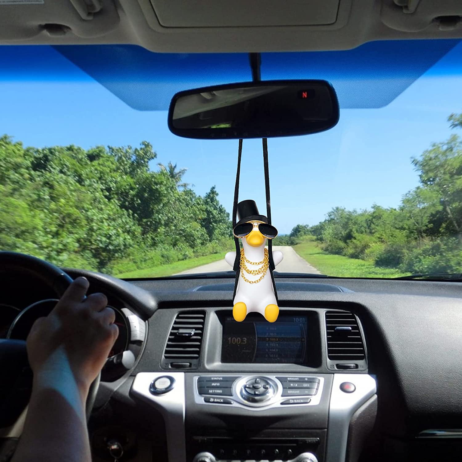 Swinging Duck Car Hanging Ornament Funny Animal Car Dangle Aesthetic for Rear View Mirror Cute Car Interior Accessories Décor on Swing Rearview Mirror Charms 