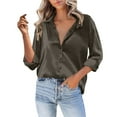 thumbnail image 2 of Endives Women Satin Button Down Shirt Casual Long Sleeve V Neck Blouse Loose Business Work Tunic Tops, 2 of 5