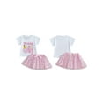 thumbnail image 2 of Baby Toddler Girl Birthday Outfit 6 12 18 24 Months 2T 3T 4T 5T Letter Embroidery Short Sleeve T-Shirt Glitter Tulle Skirt 2 Pcs Clothing Set, 2 of 9