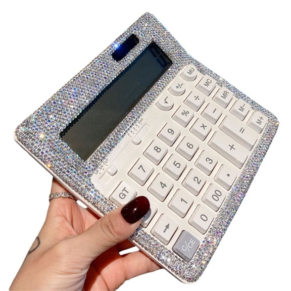 Rhinestone Crystal Calculator - Desk LCD Display, 1 AA Battery Included, Solar Powered Shiny Calculator
