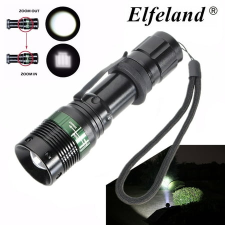 Elfeland 2000Lm T6 LED Zoomable Flashlight Torch Lamp Light 3-Mode + Flashlight Mount torchlight Bracket Holder For Fishing