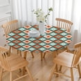 thumbnail image 3 of Stretch Fit Round Tablecloth in Boho Floral, 44Inch Elastic Edge for 38-42 Inch Tables, Spill Resistant Vinyl Cover for Daily Dining, 3 of 7