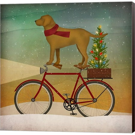 Black Lab Decor Metaverse C959176-0120000-ACDAAMA Yellow Lab on Bike Christmas by Ryan Fowler Canvas Wall Art - 12 x 12 in. ()