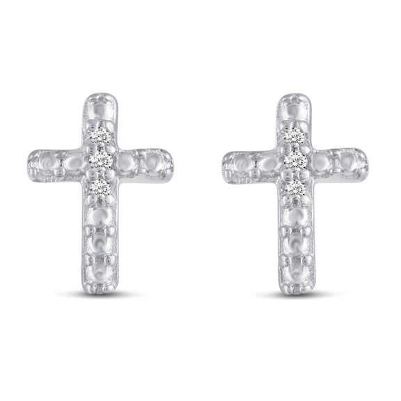 1/60 Cttw Natural Diamond Cross Stud Earrings in 925 Sterling Silver