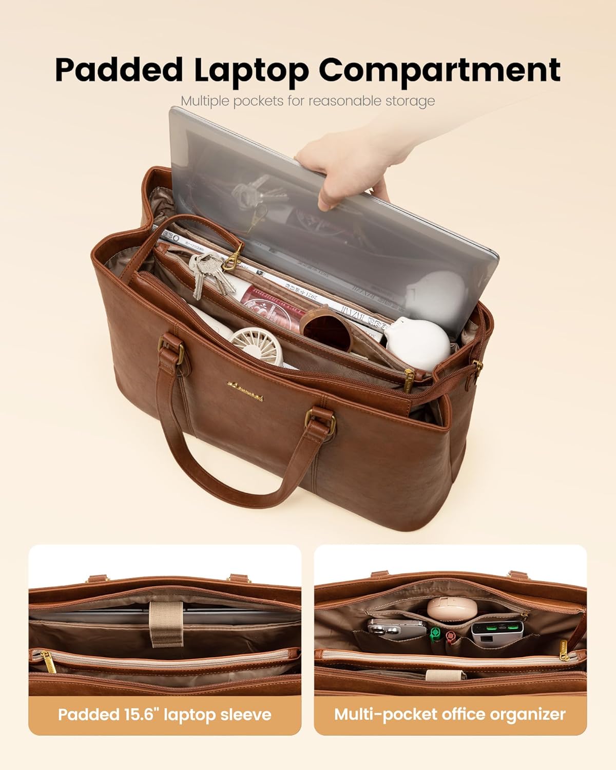 LOVEVOOK Laptop Tote Bag for Women,Work Tote with Wristlet,PU Leather Computer Bag for Teacher,Office, Daily