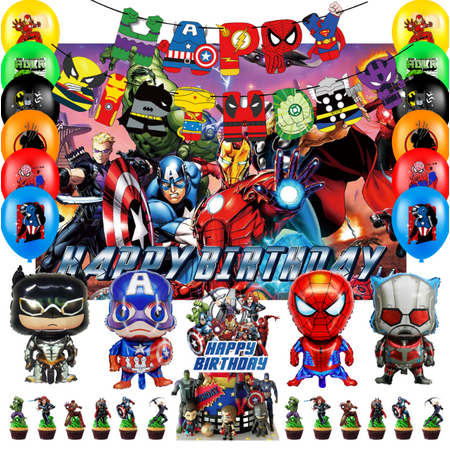 Superhero Birthday Party Supplies, Superhero Party Decorations Set - Superhero Banner Cake Topper and Superhero Birthday Balloons for Kids Superhero Themed Birthday Party