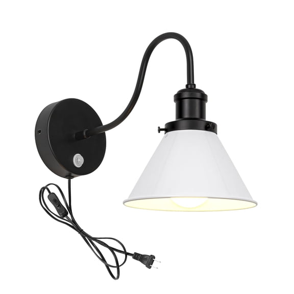 KAYYELAMP Motion Sensor Wall Sconce UL Plug-in Cord Black Gooseneck With White Iron Shade Retro Minimalist Style Wall Light Fixture For Entrance Hallway Toilet Stairs