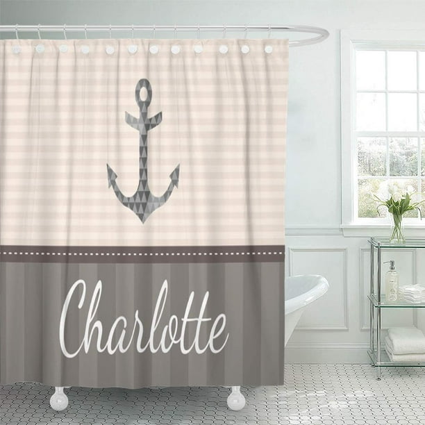 Atabie Stripes Nautical Beige And Brown, Famous Home Charlotte Shower Curtain
