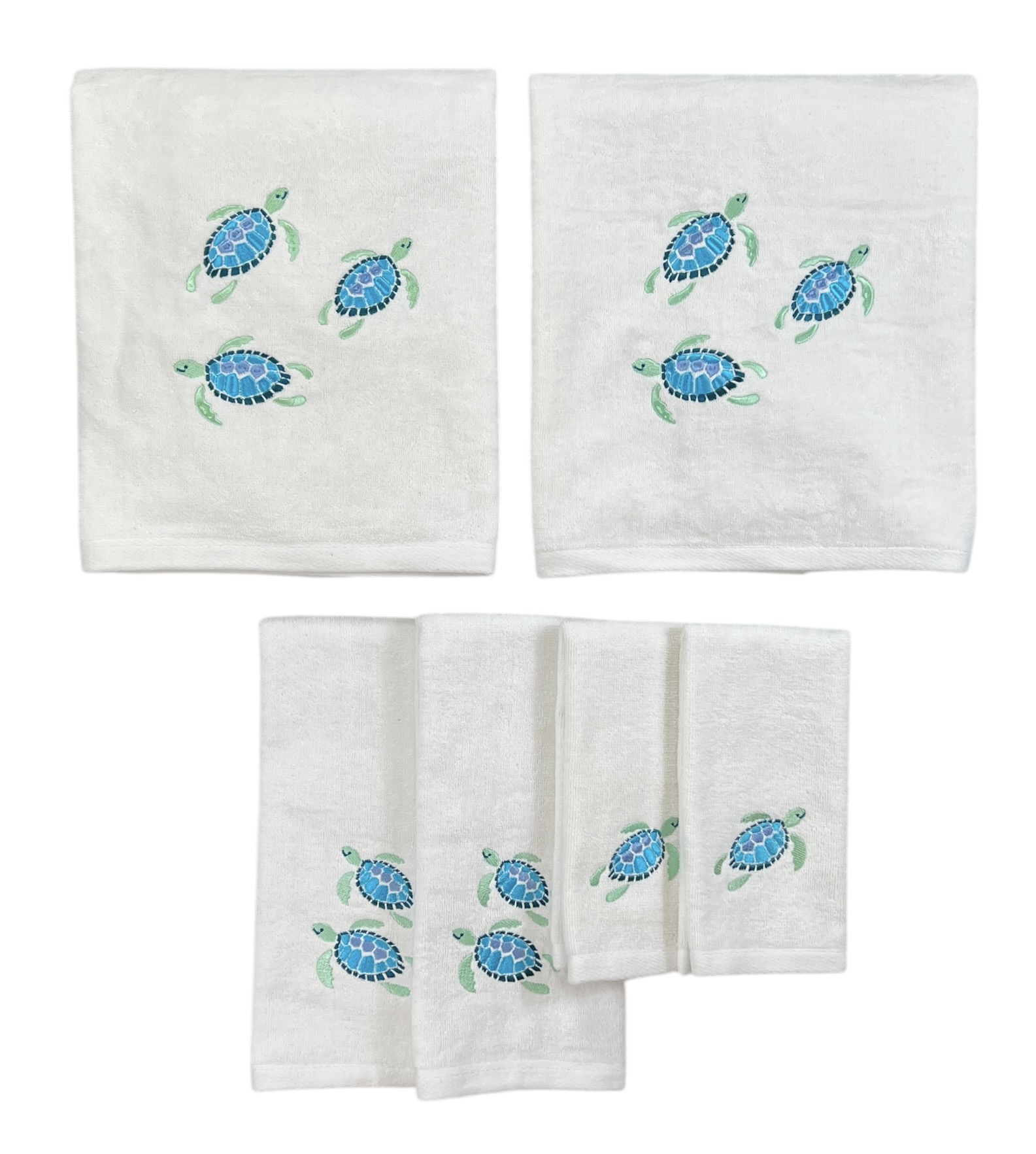Serafina Home Summer Soft Absorbent Guest Sea Turtle Towels: Bright Aqua Blue Turquoise Embroidery Design Bundle